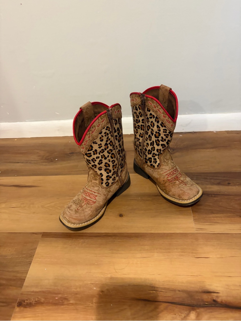 Kids Leopard Print Western Boots - Brown with Pink Trim